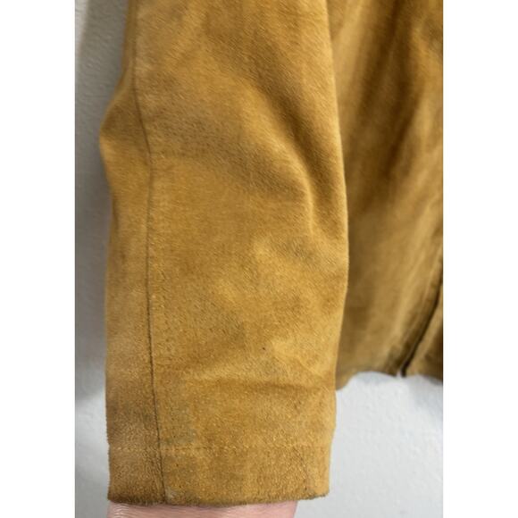VINTAGE Leather Men’s Size L Tan Suede Jacket Boxy Zip Up 90’s Western Classic - Picture 5 of 15